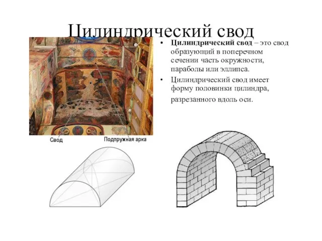 Цилиндрический свод Цилиндрический свод – это свод образующий в поперечном сечении