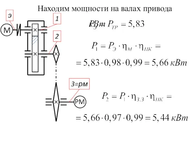 Находим мощности на валах привода э 1 2 3=рм