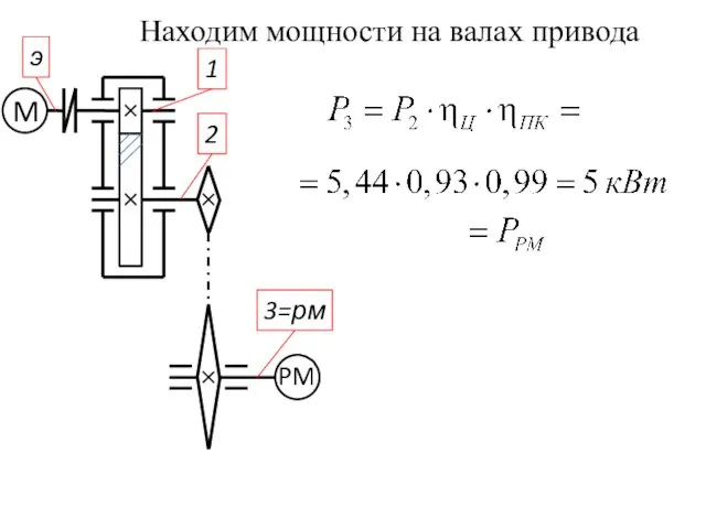 Находим мощности на валах привода э 1 2 3=рм