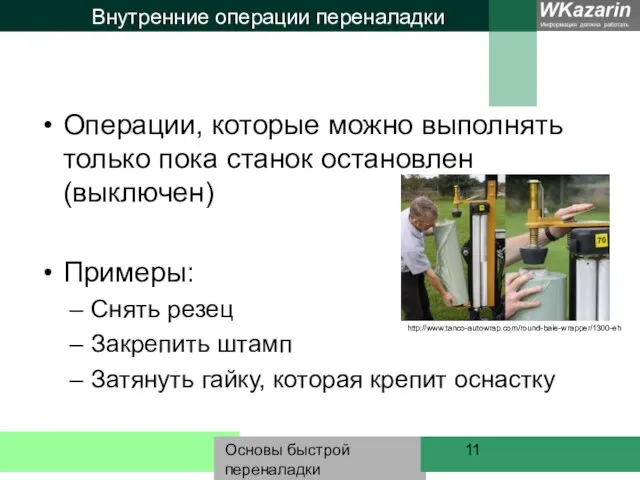 Основы быстрой переналадки Внутренние операции переналадки Операции, которые можно выполнять только