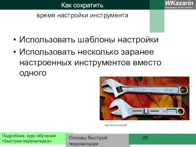 Основы быстрой переналадки Как сократить Использовать шаблоны настройки Использовать несколько заранее