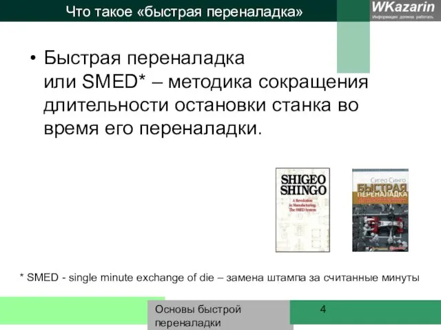 Основы быстрой переналадки Что такое «быстрая переналадка» Быстрая переналадка или SMED*