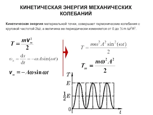 Кинетическая энергия материальной точки, совершает гармонические колебания с круговой частотой 2ω,