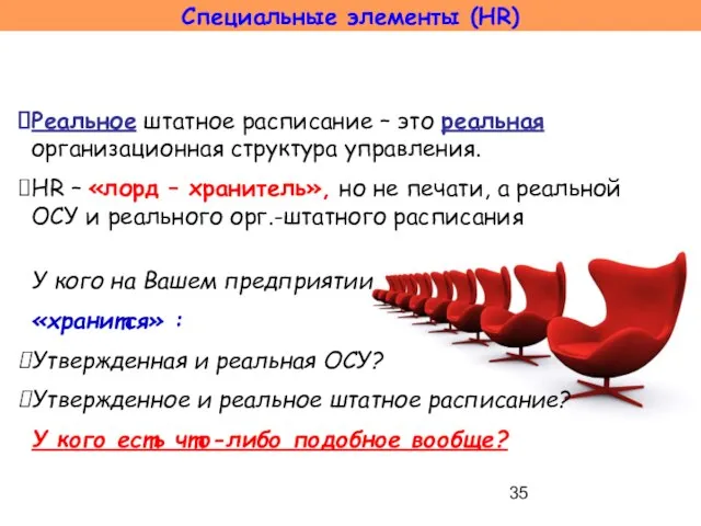 Специальные элементы (HR) Реальное штатное расписание – это реальная организационная структура