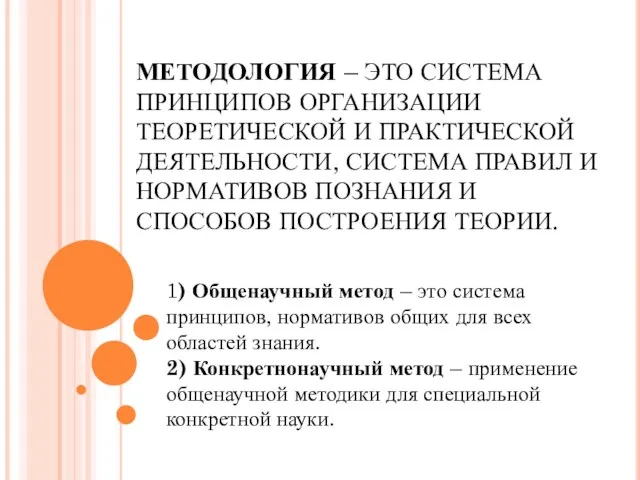 МЕТОДОЛОГИЯ – ЭТО СИСТЕМА ПРИНЦИПОВ ОРГАНИЗАЦИИ ТЕОРЕТИЧЕСКОЙ И ПРАКТИЧЕСКОЙ ДЕЯТЕЛЬНОСТИ, СИСТЕМА