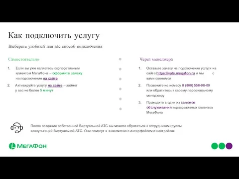 Как подключить услугу Выберете удобный для вас способ подключения Самостоятельно Через