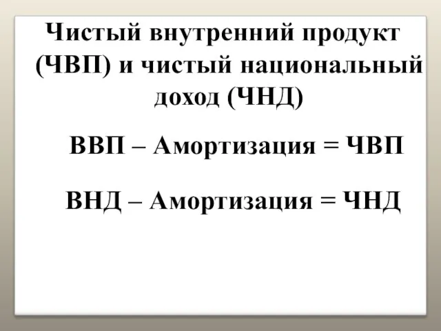 Чистый внутренний продукт (ЧВП) и чистый национальный доход (ЧНД) ВВП –