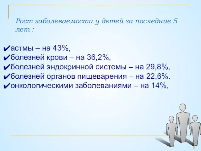 Рост заболеваемости у детей за последние 5 лет : астмы –