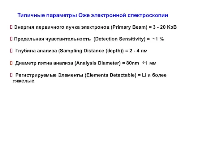 Энергия первичного пучка электронов (Primary Beam) = 3 - 20 KэВ