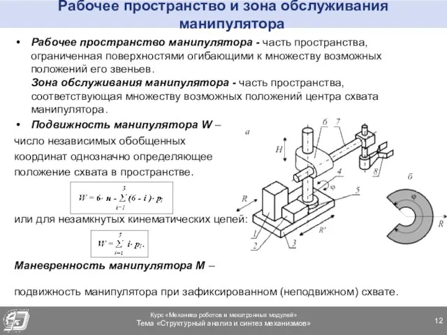 Рабочее пространство и зона обслуживания манипулятора Рабочее пространство манипулятора - часть