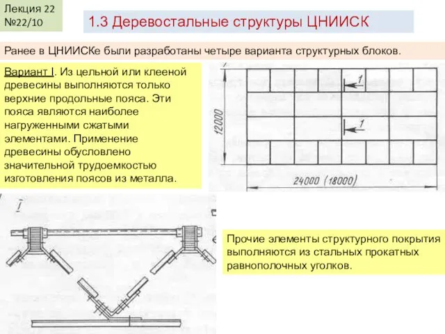 Лекция 22 №22/10 1.3 Деревостальные структуры ЦНИИСК Ранее в ЦНИИСКе были