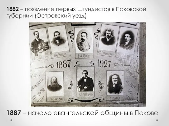 1882 – появление первых штундистов в Псковской губернии (Островский уезд) 1887