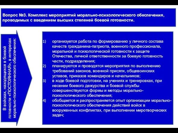 Вопрос №3. Комплекс мероприятий морально-психологического обеспечения, проводимых с введением высших степеней