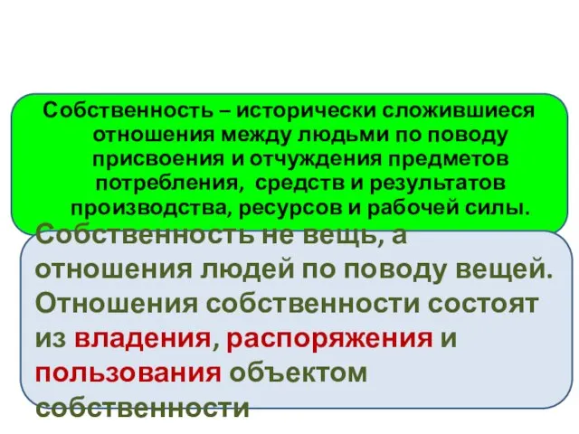 Собственность – исторически сложившиеся отношения между людьми по поводу присвоения и