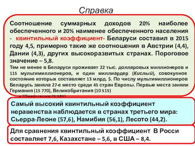 Справка Соотношение суммарных доходов 20% наиболее обеспеченного и 20% наименее обеспеченного