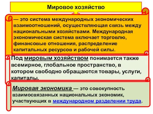 Мировое хозяйство — это система международных экономических взаимоотношений, осуществляющая связь между