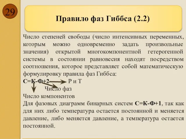 Правило фаз Гиббса (2.2) Число степеней свободы (число интенсивных переменных, которым