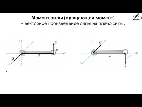 Момент силы (вращающий момент) – векторное произведение силы на плечо силы.