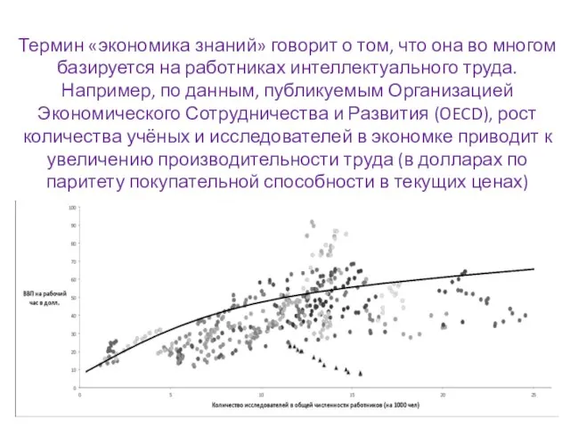 Термин «экономика знаний» говорит о том, что она во многом базируется