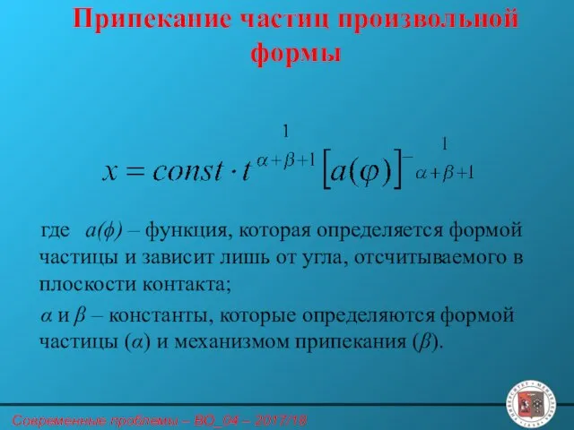 Припекание частиц произвольной формы где a(ϕ) – функция, которая определяется формой