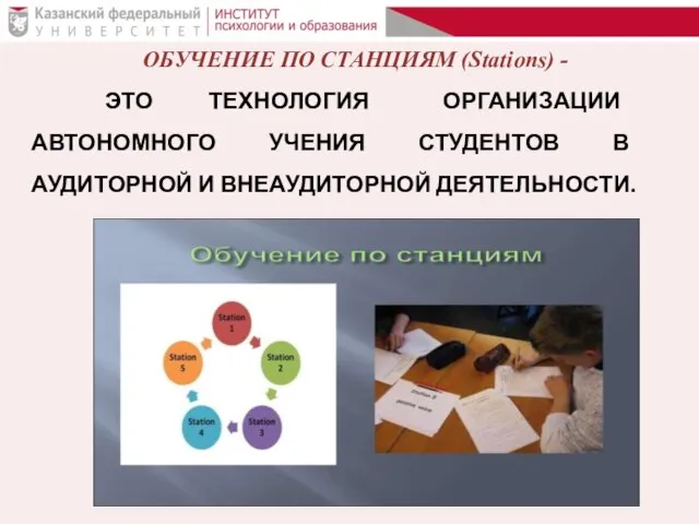 ОБУЧЕНИЕ ПО СТАНЦИЯМ (Stations) - ЭТО ТЕХНОЛОГИЯ ОРГАНИЗАЦИИ АВТОНОМНОГО УЧЕНИЯ СТУДЕНТОВ В АУДИТОРНОЙ И ВНЕАУДИТОРНОЙ ДЕЯТЕЛЬНОСТИ.