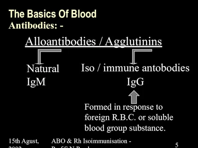 15th Agust, 2002 ABO & Rh Isoimmunisation - Prof.S.N.Panda The Basics