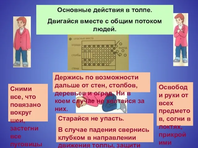 Сними все, что повязано вокруг шеи, застегни все пуговицы и молнии.