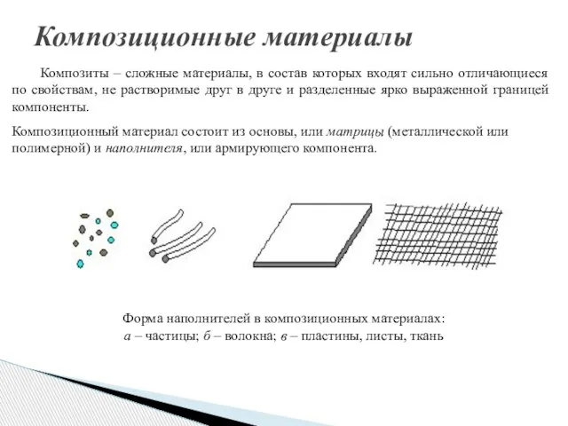 Композиционные материалы Композиты – сложные материалы, в состав которых входят сильно