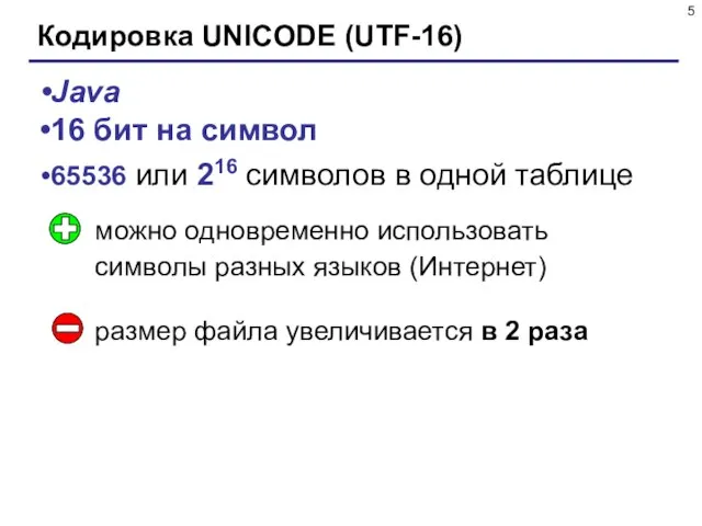 Кодировка UNICODE (UTF-16) Java 16 бит на символ 65536 или 216