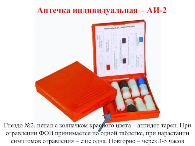 Аптечка индивидуальная – АИ-2 Гнездо №2, пенал с колпачком красного цвета