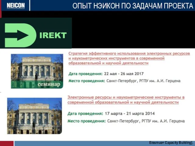 DIREKT CBHE 574157 Erasmus+ Capacity Building]. ОПЫТ НЭИКОН ПО ЗАДАЧАМ ПРОЕКТА