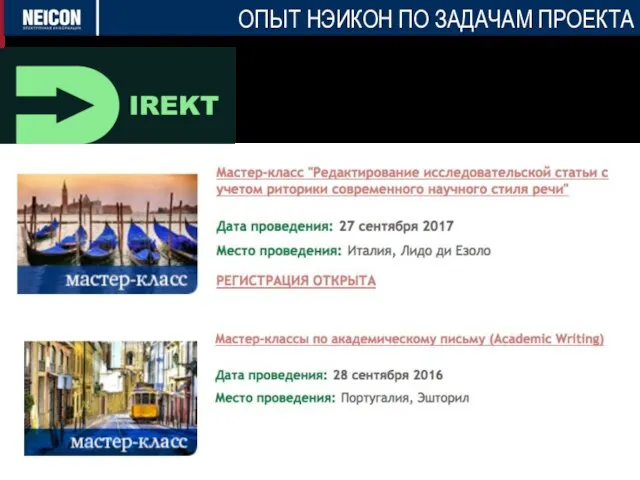 . DIREKT CBHE 574157 Erasmus+ Capacity Building]. ОПЫТ НЭИКОН ПО ЗАДАЧАМ ПРОЕКТА