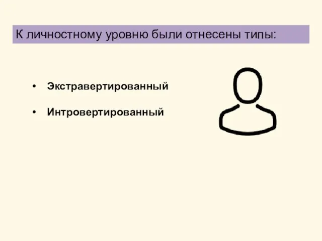 Экстравертированный Интровертированный К личностному уровню были отнесены типы: