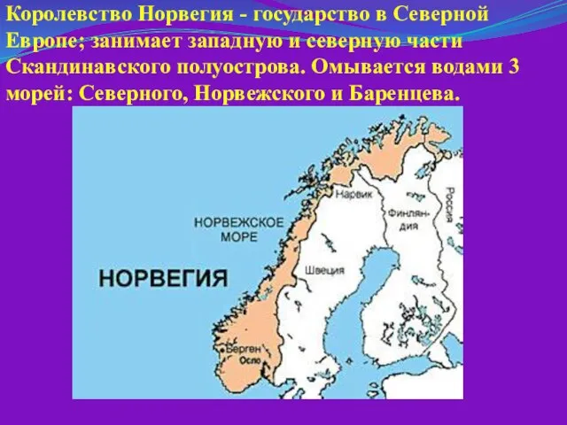 Королевство Норвегия - государство в Северной Европе; занимает западную и северную