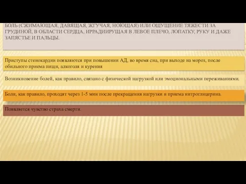 Возникновение болей, как правило, связано с физической нагрузкой или эмоциональными переживаниями.