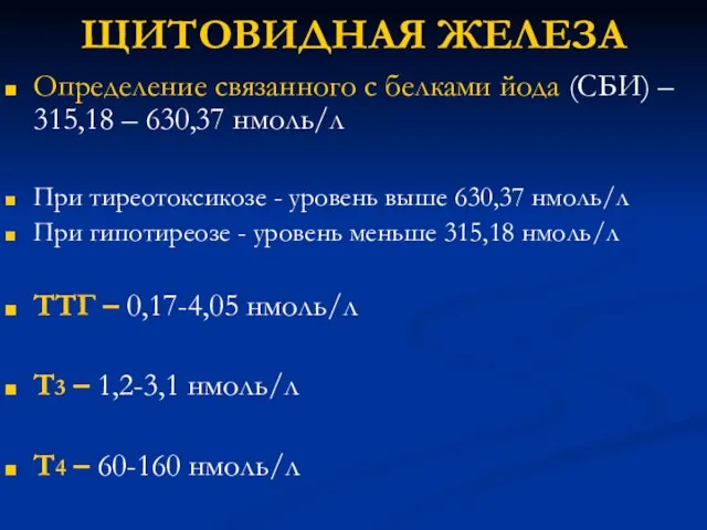 ЩИТОВИДНАЯ ЖЕЛЕЗА Определение связанного с белками йода (СБИ) – 315,18 –