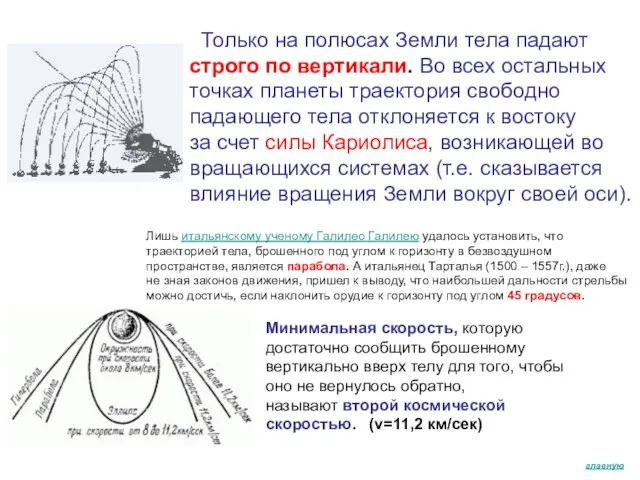 Только на полюсах Земли тела падают строго по вертикали. Во всех