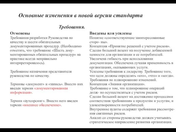 Отменены Требования разработки Руководства по качеству и шести обязательных документированных процедур.