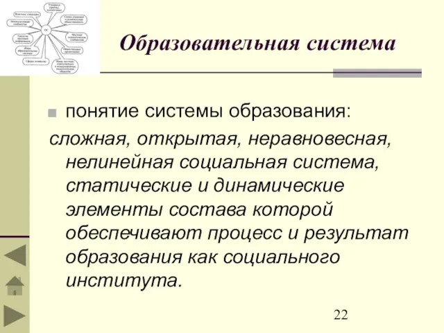 Образовательная система понятие системы образования: сложная, открытая, неравновесная, нелинейная социальная система,