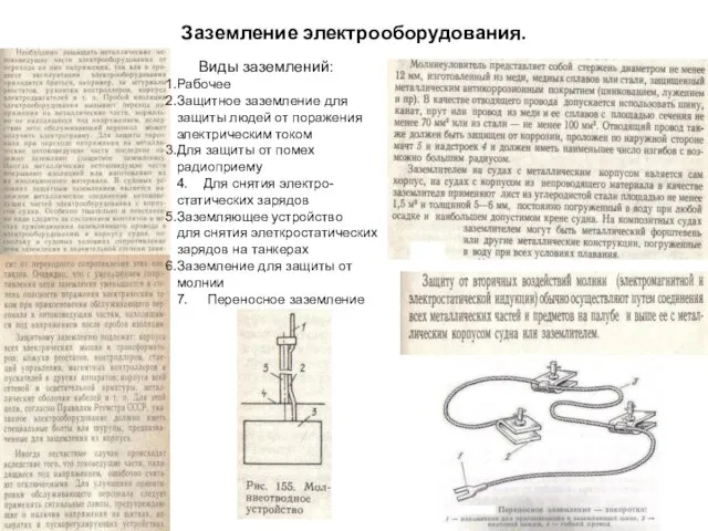 Заземление электрооборудования. Виды заземлений: Рабочее Защитное заземление для защиты людей от