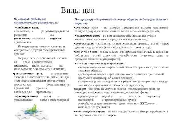 Виды цен По степени свободы от государственного регулирования: – формируются свободные