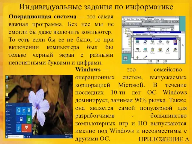 Индивидуальные задания по информатике Операционная система — это самая важная программа.