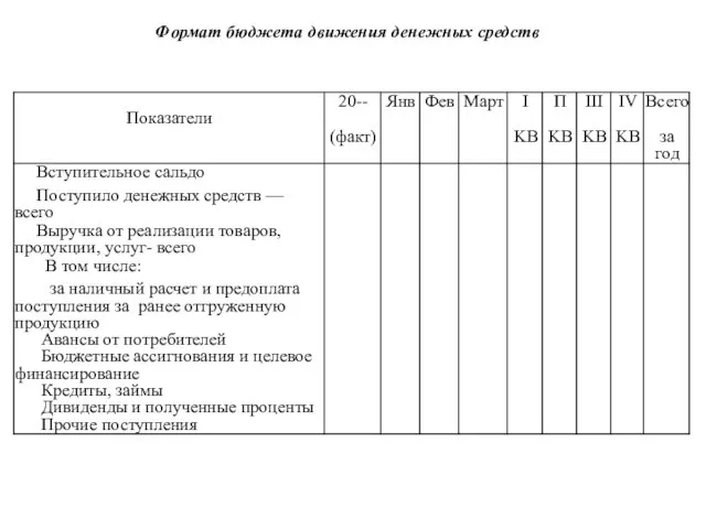 Формат бюджета движения денежных средств