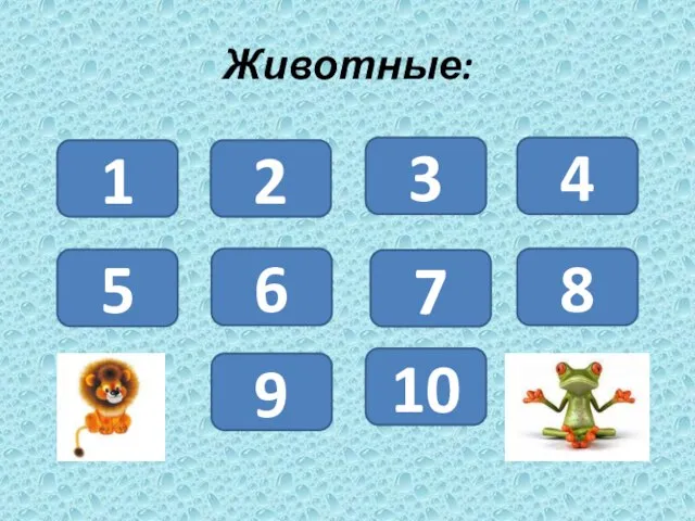 Животные: 1 2 6 5 3 4 9 8 7 10