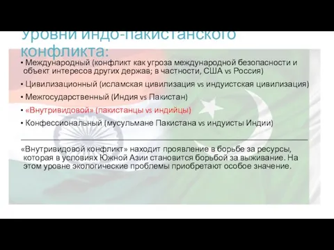 Уровни индо-пакистанского конфликта: Международный (конфликт как угроза международной безопасности и объект