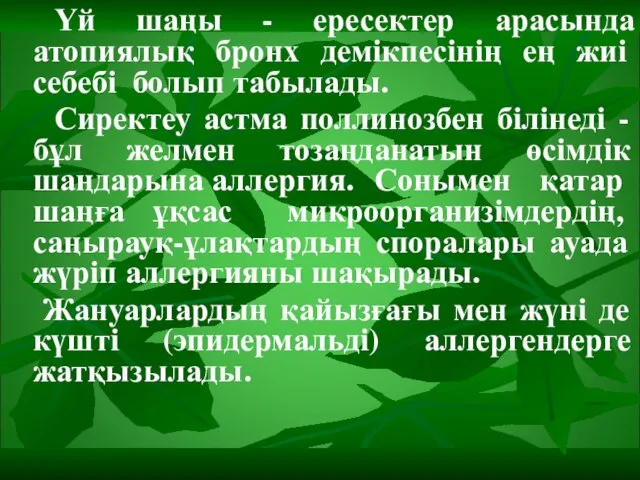 Үй шаңы - ересектер арасында атопиялық бронх демікпесінің ең жиі себебі