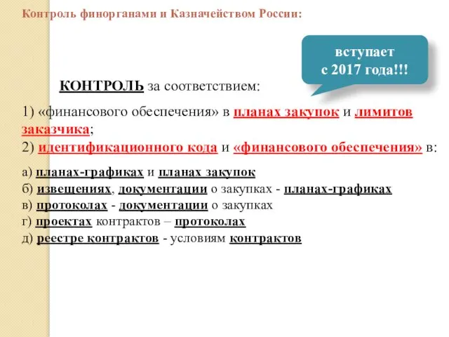 КОНТРОЛЬ за соответствием: 1) «финансового обеспечения» в планах закупок и лимитов