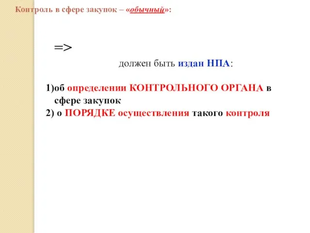 => должен быть издан НПА: об определении КОНТРОЛЬНОГО ОРГАНА в сфере