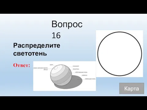 Вопрос 16 Ответ: Распределите светотень Карта