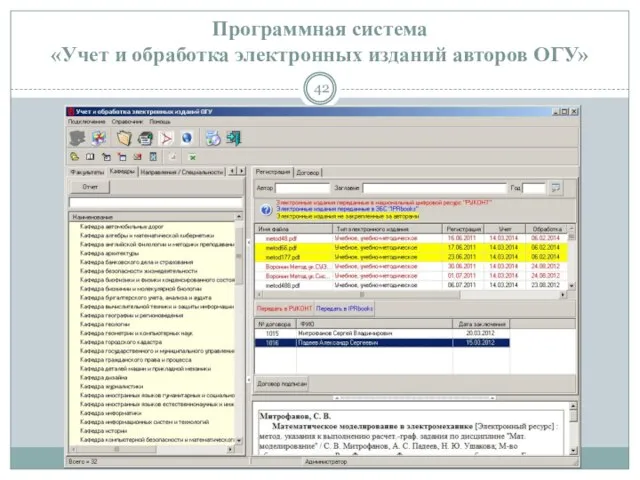 Программная система «Учет и обработка электронных изданий авторов ОГУ»